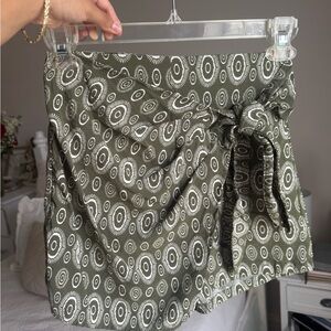 Zara Mini Wrap Skirt in Green and White with Tie Front